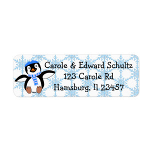 Christmas Holiday Season Penguin Blue Snowflakes Label