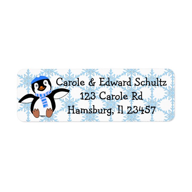 Christmas Holiday Season Penguin Blue Snowflakes Label (Front)