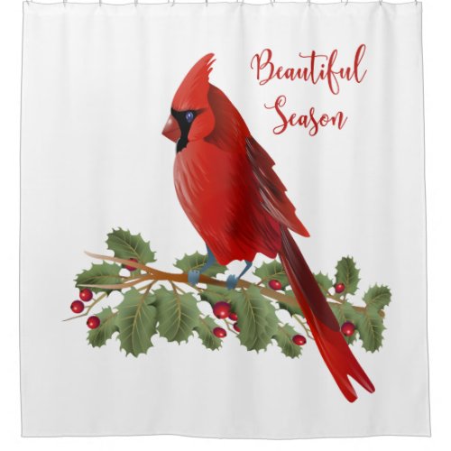 Christmas Holiday Season Red Cardinal Shower Curtain