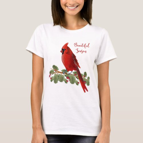 Christmas Holiday Season Red Cardinal Womens T_Shirt