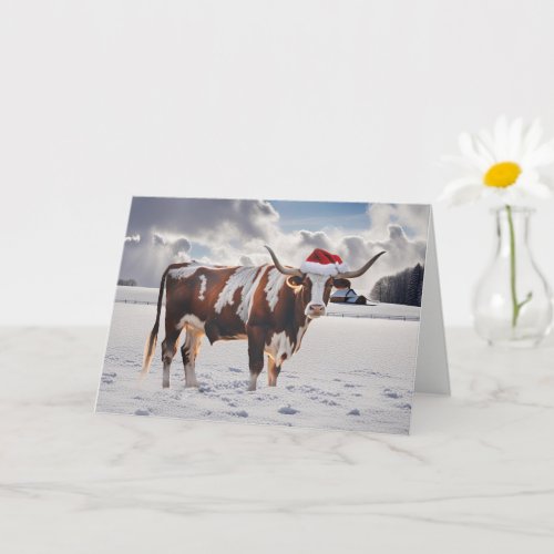 Christmas Holiday Seasons Greetings Longhorn Cow Card