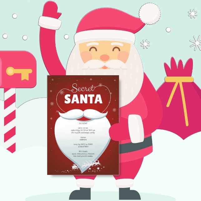 Christmas Holiday Secret Santa Red Gift Exchange Invitation (Office Family Christmas Holiday Secret Santa Red Gift Exchange Invitation)