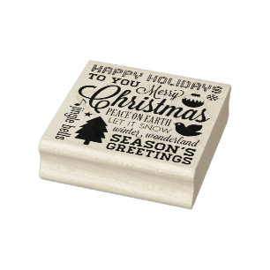 Christmas Holiday Sentiments Rubber Art Stamp