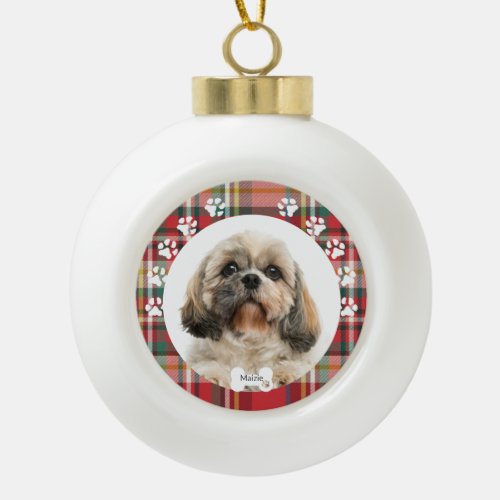 Christmas Holiday Shih Tzu Dog Pet Photo Custom Ceramic Ball Christmas Ornament