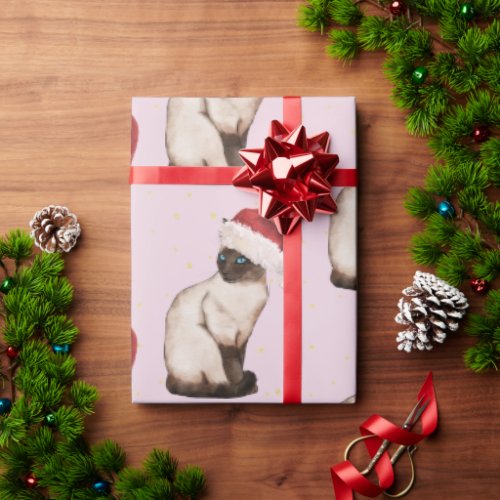 Christmas Holiday Siamese Cat Pattern Purple Wrapping Paper