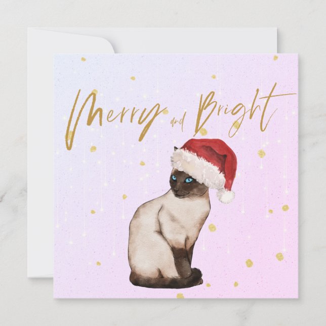 Christmas Holiday Siamese Cat Santa Merry Greeting (Front)