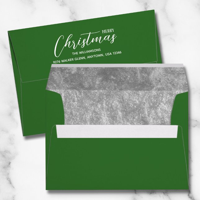 Christmas Holiday Silver Faux Foil Green Envelope