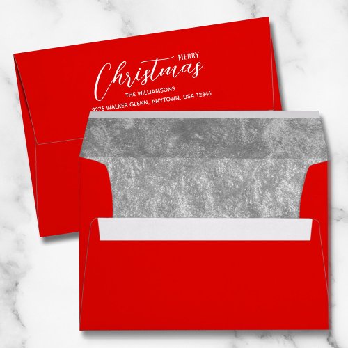 Christmas Holiday Silver Faux Foil Lined Red Envelope
