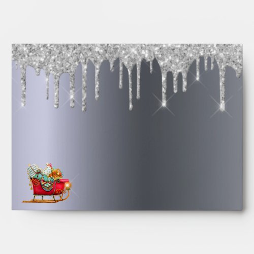 Christmas holiday silver glitter red sleigh envelope