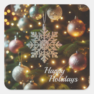 Christmas Holiday Silver Snowflake Ornaments Square Sticker