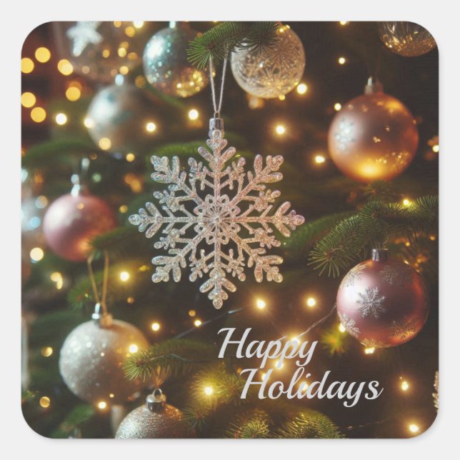 Christmas Holiday Silver Snowflake Ornaments  Square Sticker (Front)