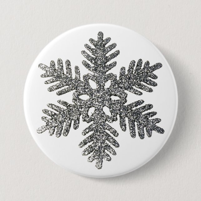 Christmas Holiday Silver Snowflake Star Design Button (Front)