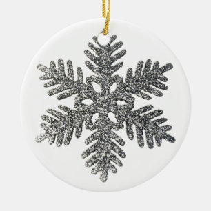 Christmas Holiday Silver Snowflake Star Design Ceramic Ornament