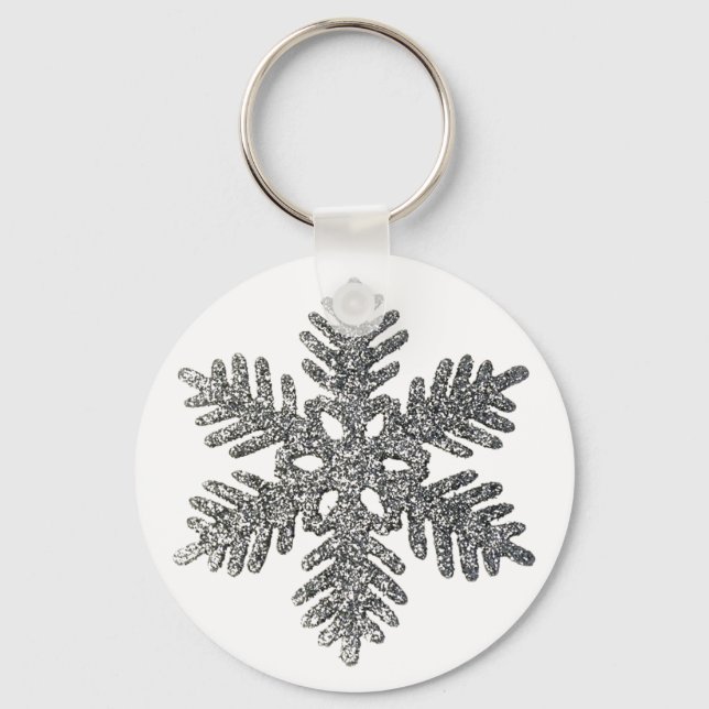 Christmas Holiday Silver Snowflake Star Design Keychain (Front)