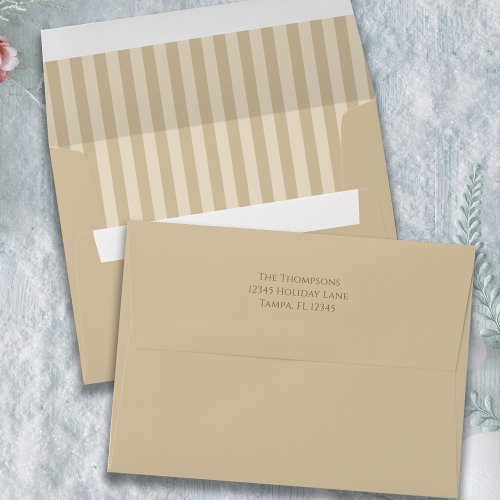Christmas Holiday Simple Brown Tan Striped Envelope