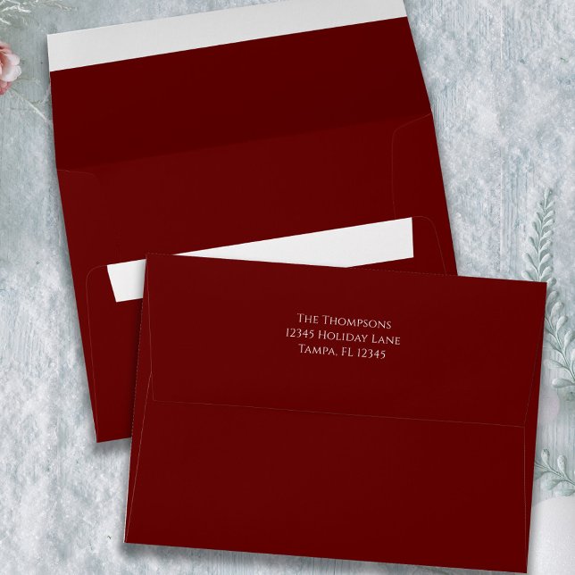 Christmas Holiday Simple Burgundy Red Festive Envelope (Plum white return address is printed on the back flap.)