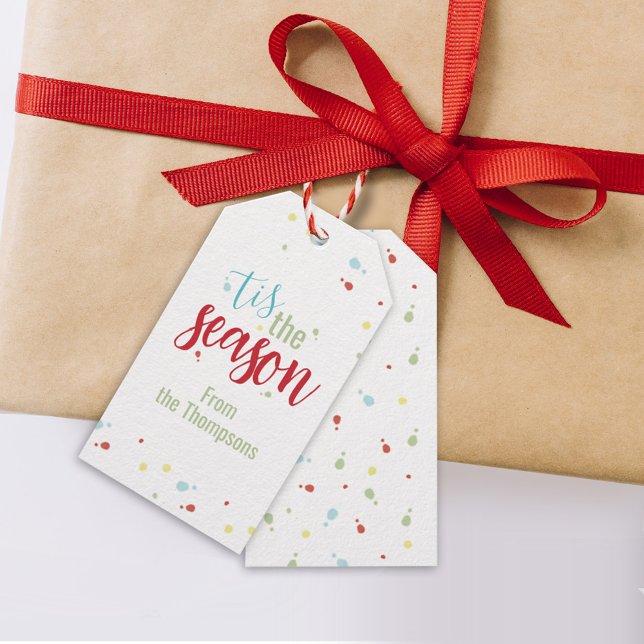 Christmas Holiday Simple Festive Tis the Season  Gift Tags (Tis the Season holiday gift tag with whimsical confetti dots. )