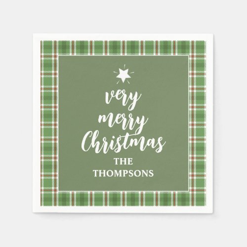 Christmas Holiday Simple Green Holiday Plaid Cute Napkins