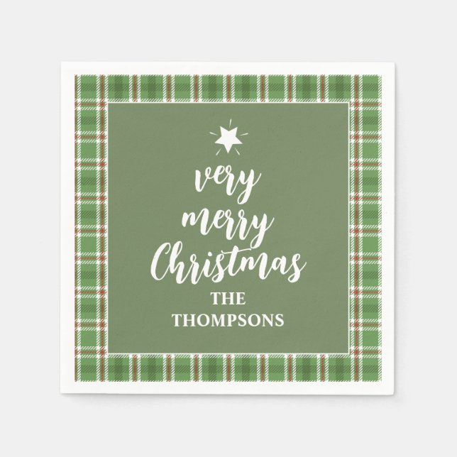 Christmas Holiday Simple Green Holiday Plaid Cute Napkins (Front)