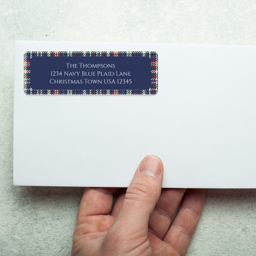 Christmas Holiday Simple Navy Blue Red Plaid  Label