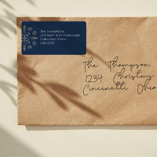 Christmas Holiday Simple Navy Blue Snowflake Label