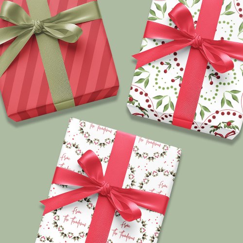 Christmas Holiday Simple Red Green Greenery Wreath Wrapping Paper Sheets