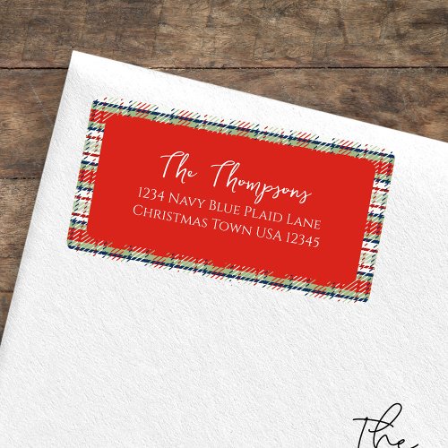 Christmas Holiday Simple Red Green Plaid Pattern Label