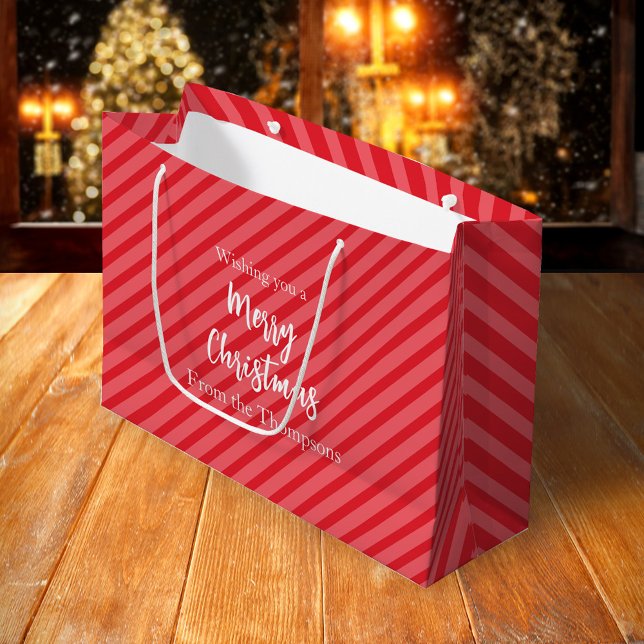 Christmas Holiday Simple Red Minimalist Cute  Large Gift Bag (Merry Christmas whimsical striped large gift bag)