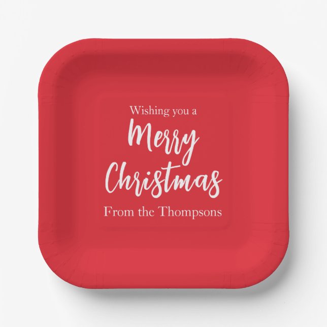 Christmas Holiday Simple Red Minimalist Cute Paper Plates (Front)