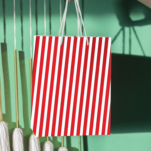 Christmas Holiday Simple Red Striped Festive Medium Gift Bag