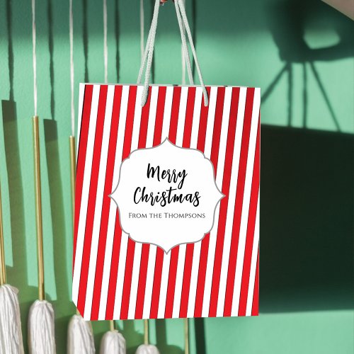 Christmas Holiday Simple Red Striped Festive Medium Gift Bag