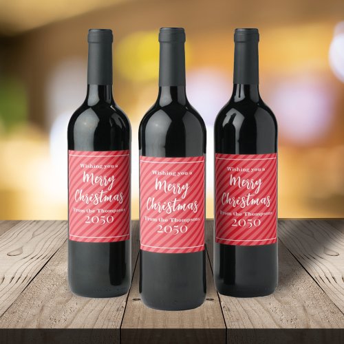Christmas Holiday Simple Red Striped Minimalist  Wine Label