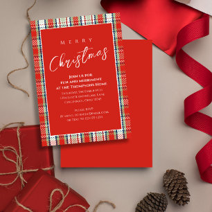 Christmas Holiday Simple Red Winter Festive Plaid Invitation