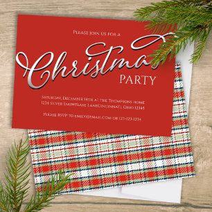 Christmas Holiday Simple Red Winter Festive Plaid Invitation