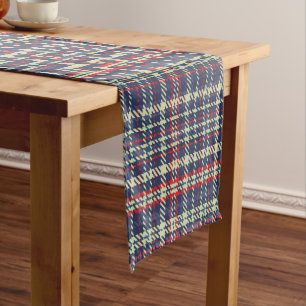 Christmas Holiday Simple Rustic Navy Blue Plaid Short Table Runner