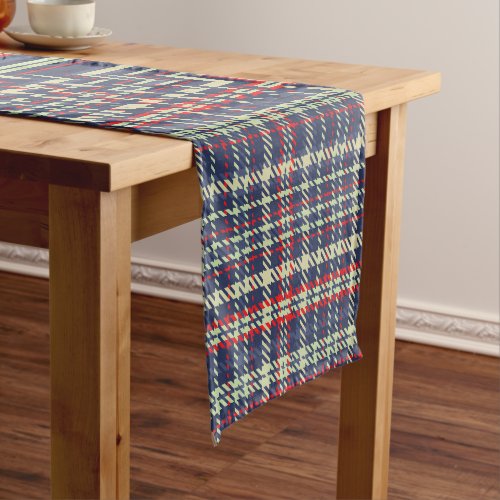 Christmas Holiday Simple Rustic Navy Blue Plaid Short Table Runner