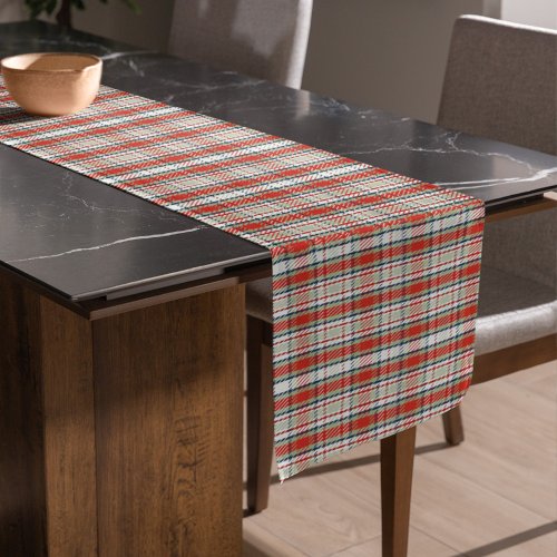 Christmas Holiday Simple Rustic Red Green Plaid Short Table Runner