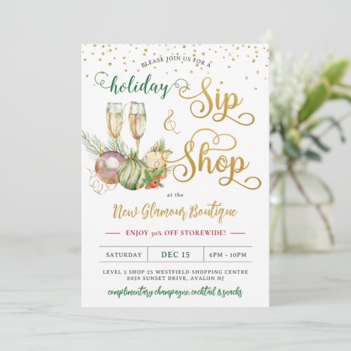 Christmas Holiday Sip and Shop Champagne Shop Sale Invitation