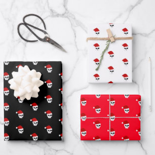 Christmas holiday skull santa hat stylish modern wrapping paper sheets
