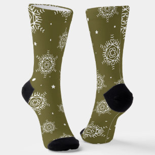 Christmas holiday snow and green tree socks