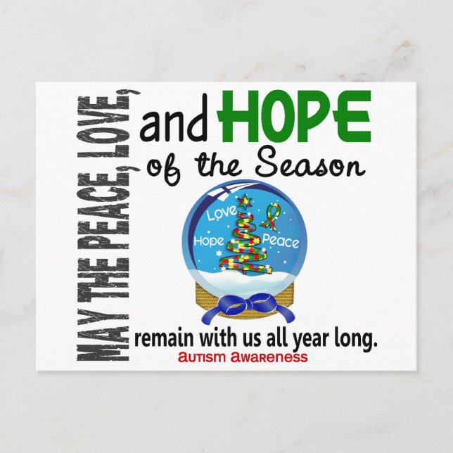 Christmas Holiday Snow Globe 1 Autism Postcard (Front)