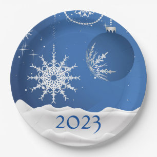 Christmas/ Holiday Snowflake Snow 2023 Add Name  Paper Plates