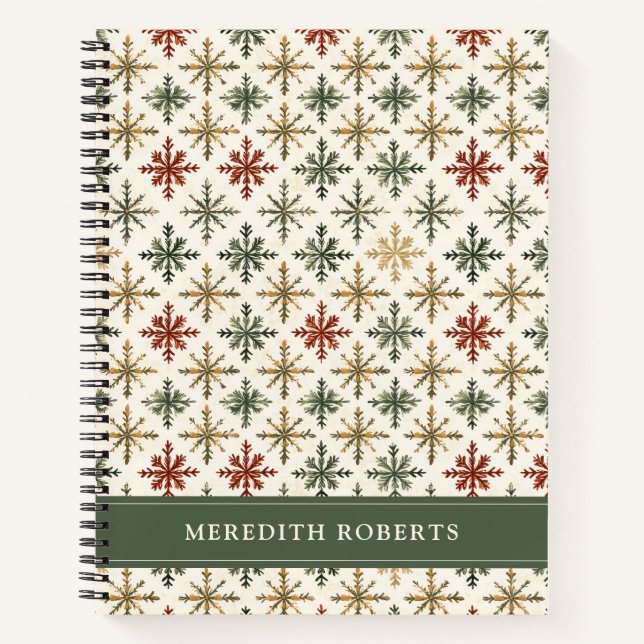 Christmas Holiday Snowflakes Pattern Personalized Notebook (Front)