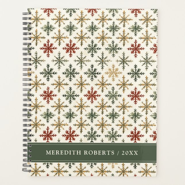 Christmas Holiday Snowflakes Pattern Personalized Planner (Front)