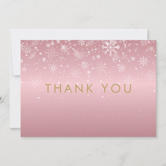 Christmas Holiday Snowflakes Rose Gold Thank You Card (Front)