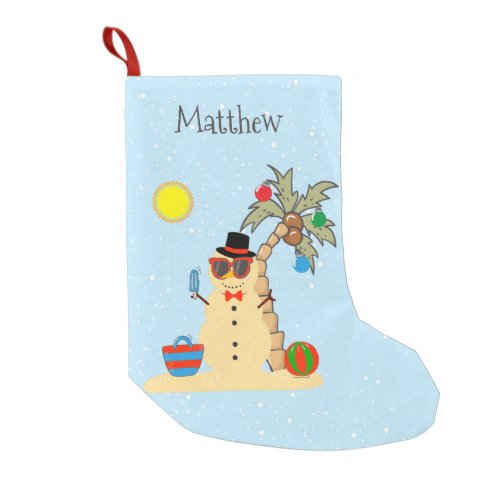 Christmas Holiday Snowman Beach Tropical Small Christmas Stocking