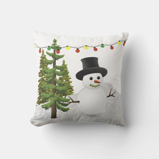 Christmas Holiday Snowman Patio / Outdoor Pillow (Front)