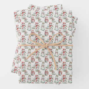 Christmas Holiday Snowman Pattern  Wrapping Paper Sheets