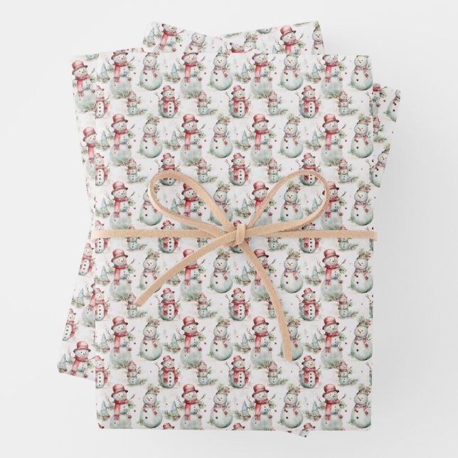 Christmas Holiday Snowman Pattern  Wrapping Paper Sheets (In situ)