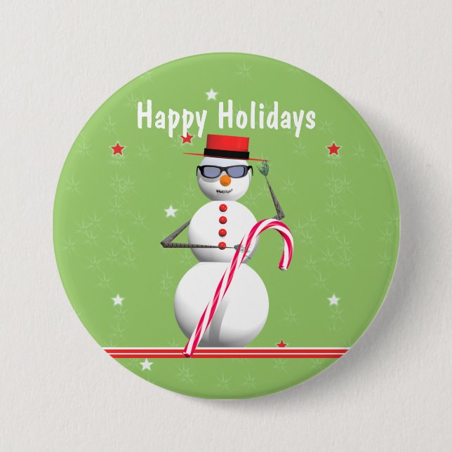 Christmas Holiday Snowman Pinback Button (Front)